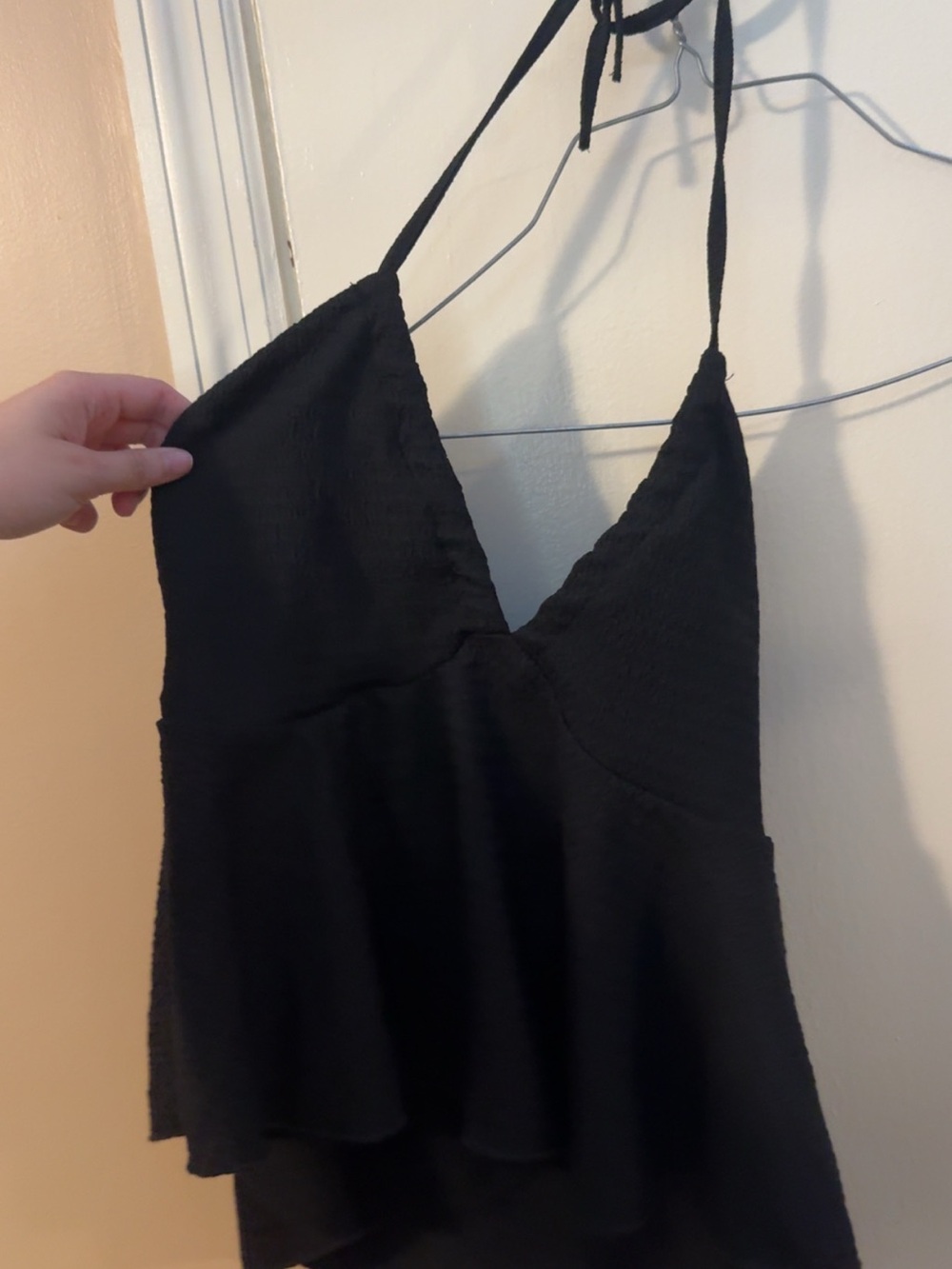 Women’s Black Halter Ruffle V-Neck Top